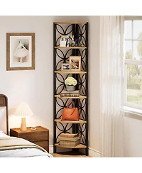 Tribesigns 6-Tier Corner Shelf: 70.9 Inch Rustic Bookshelf. Wooden Plant Stand Storage Rack for Living Room, Bedroom, Bathroom, Small Space