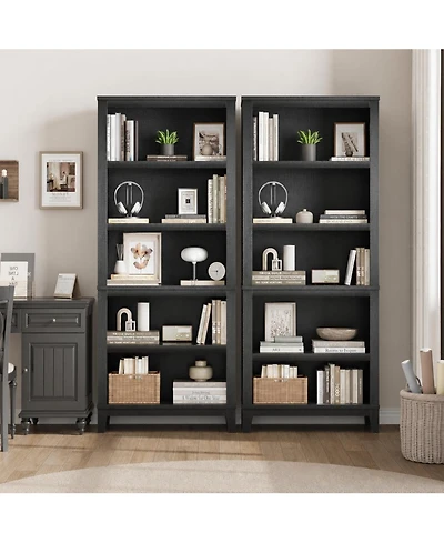 homfan 71" Tall Bookshelf with Adjustable Shelves - 31.5" Wide 5-Tier Bookcase Wooden Legs, Rustic Vintage Storage for Living Room, Office