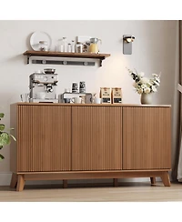homfan 58 Inch Modern Farmhouse Fluted Wooden Credenza, 3-Door Sideboard Buffet with Adjustable Shelves, Multi-Use Storage Console
