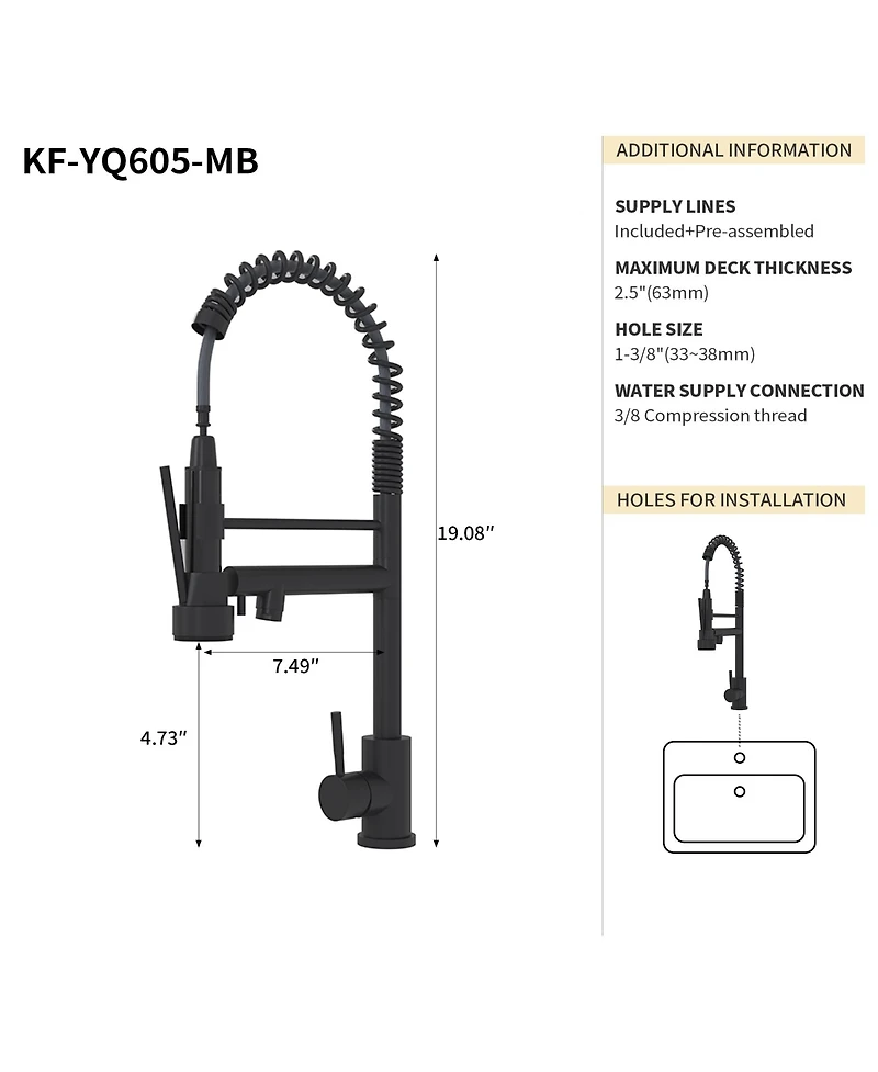 Phying Bothwa Home Cupc Certified 19" Single Handle Kitchen Faucet
