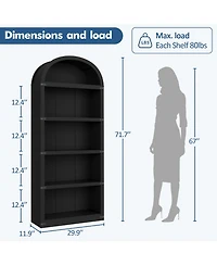 homfan Arched 5-Shelf Wooden Bookcase Cabinet with Doors - 71.65 Inch Tall Farmhouse Display Storage Rack Bookshelf for Home Office, Living Room