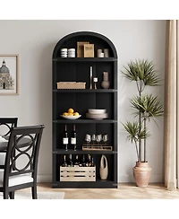 homfan Arched 5-Shelf Wooden Bookcase Cabinet with Doors - 71.65 Inch Tall Farmhouse Display Storage Rack Bookshelf for Home Office, Living Room
