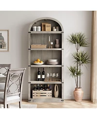 homfan Arched 5-Shelf Wooden Bookcase Cabinet with Doors - 71.65 Inch Tall Farmhouse Display Storage Rack Bookshelf for Home Office, Living Room