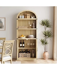 homfan Arched 5-Shelf Wooden Bookcase Cabinet with Doors - 71.65 Inch Tall Farmhouse Display Storage Rack Bookshelf for Home Office, Living Room
