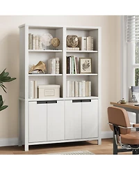 homfan 74.5 Inch Tall Bookshelf with Double Storage, 6-Tier Large Bookshelf, Double Wide Bookshelves with/ 12 Cubbies, Wide Freestanding Bookcases