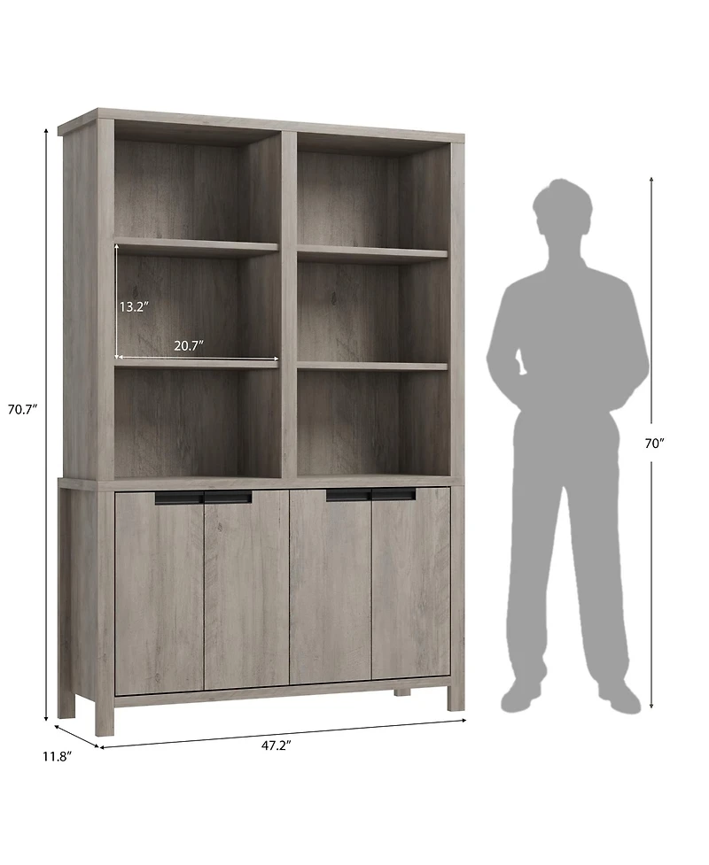 homfan 74.5 Inch Tall Bookshelf with Double Storage, 6-Tier Large Bookshelf, Wide Bookshelves with/ 12 Cubbies, Freestanding Bookcases