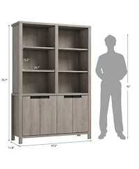 homfan 74.5 Inch Tall Bookshelf with Double Storage, 6-Tier Large Bookshelf, Wide Bookshelves with/ 12 Cubbies, Freestanding Bookcases