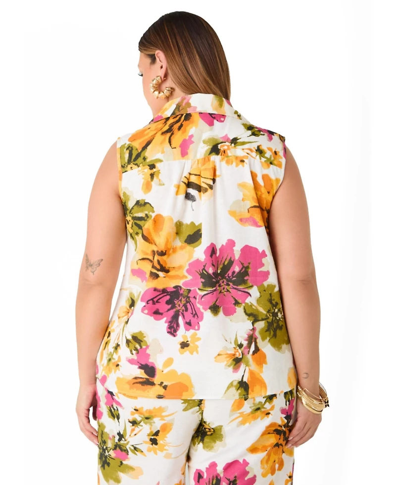 Ashley Stewart Plus Watercolor Floral Print Women's Shirt