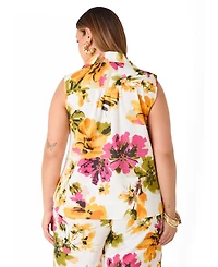 Ashley Stewart Plus Watercolor Floral Print Women's Shirt