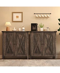 homfan Farmhouse Entryway Storage Cabinet Set, 2 Piece Sideboard Buffet with Adjustable Shelves and Doors, Console for Living Room, Dining Room