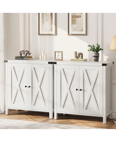 homfan Farmhouse Entryway Storage Cabinet Set, 2 Piece Sideboard Buffet with Adjustable Shelves and 2 Doors, Console for Living Room, Dining Room