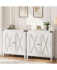 homfan Farmhouse Entryway Storage Cabinet Set, 2 Piece Sideboard Buffet with Adjustable Shelves and 2 Doors, Console for Living Room, Dining Room