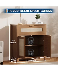 homfan Farmhouse Rattan Sideboard Buffet Cabinet, Adjustable Shelf and Drawer, Multi-Purpose Storage Console Table for Entryway, Living Room