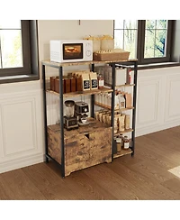 homfan Multifunctional 5-Tier Freestanding Bookshelf Modern Metal Frame, Storage Drawers, Particle Board Shelves