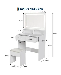 homfan Vanity Set with 3-Color Adjustable Led Mirror, Small Makeup Desk with Power Outlet, 2 Drawers, Modern Dressing Table, Cushion Stool Bedroom