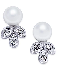 Eliot Danori Silver-Tone Imitation Pearl and Crystal Stud Earrings, Created for Macy's