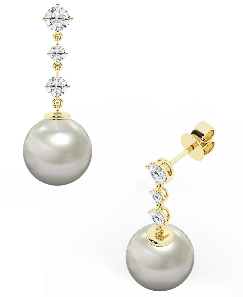 Macy's Cultured Freshwater Pearl (9-10mm) & Diamond Drop Earrings in 10k Yellow Gold