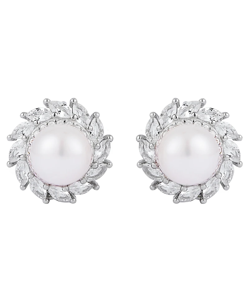 Belle de Mer Cultured Freshwater Pearl (8-9mm) & Lab-Grown Sapphire Earrings in 925 Sterling Silver
