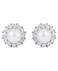 Belle de Mer Cultured Freshwater Pearl (8-9mm) & Lab-Grown Sapphire Earrings in 925 Sterling Silver