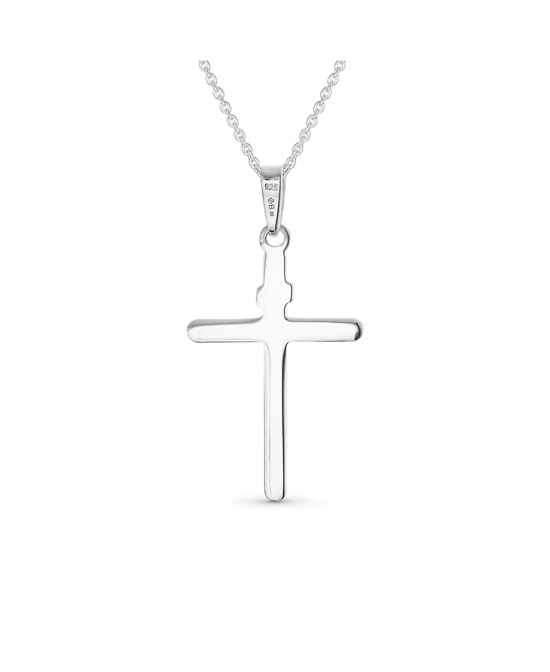 Bling Jewelry Religious Cross Pendant Necklace Minimalist Simple Tube Style .925 Sterling Silver inch