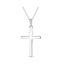 Bling Jewelry Religious Cross Pendant Necklace Minimalist Simple Tube Style .925 Sterling Silver inch
