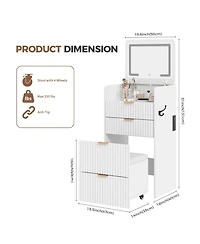 homfan 3-in-1 Vanity Desk with Flip-Top Mirror, Lights, 3 Drawers, Rolling Stool and Charging Station, Compact Makeup Vanity Table for Bedroom