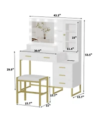 homfan Vanity with Led Mirror, 53.5" Makeup Set, 5 Drawers and Shelves, Charging Station and Stool Included, Modern Dressing Table with Storage