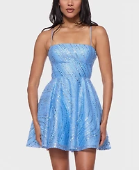 B Darlin Juniors' Straight Neck Sequin Empire Waist Glitter Dress