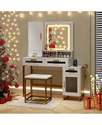 Slickblue Makeup Vanity Desk with Lighted Mirror and Stool Set