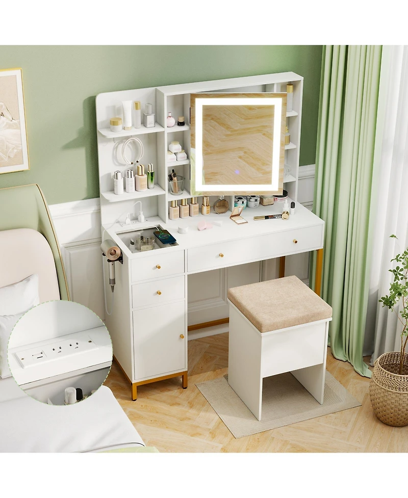 Slickblue Makeup Dressing Table and Stool Set with 3 Lighting Modes