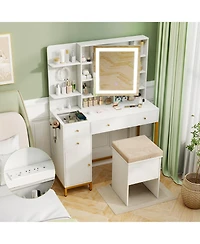 Slickblue Makeup Dressing Table and Stool Set with 3 Lighting Modes