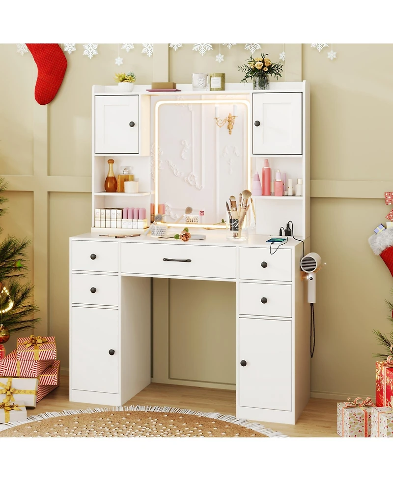 Slickblue Makeup Vanity Desk with Lighted Mirror and Charging Station