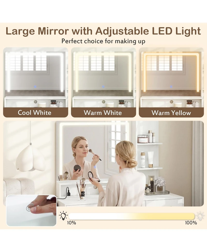 Slickblue Lighted Vanity Set with Adjustable Brightness Mirror and Makeup Table