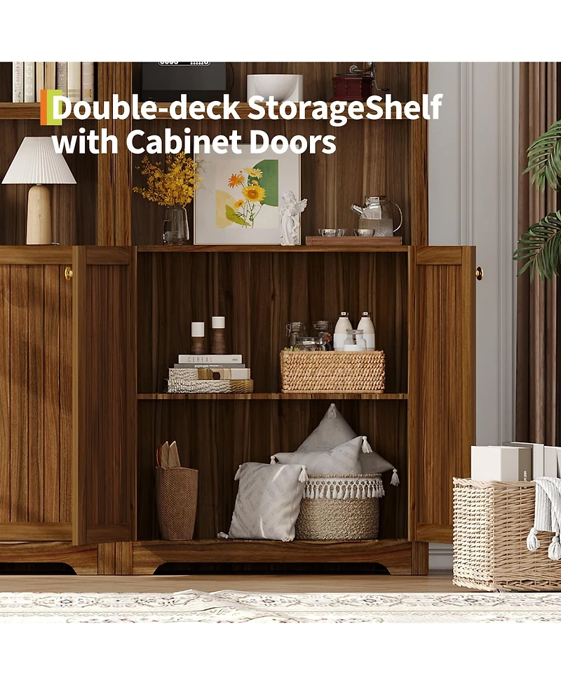 homfan 72" Tall Arched Storage Cabinet with Gold Handles, 5 Adjustable Shelves and Double Doors, Freestanding Pantry for Kitchen, Living Room