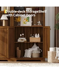 homfan 72" Tall Arched Storage Cabinet with Gold Handles, 5 Adjustable Shelves and Double Doors, Freestanding Pantry for Kitchen, Living Room