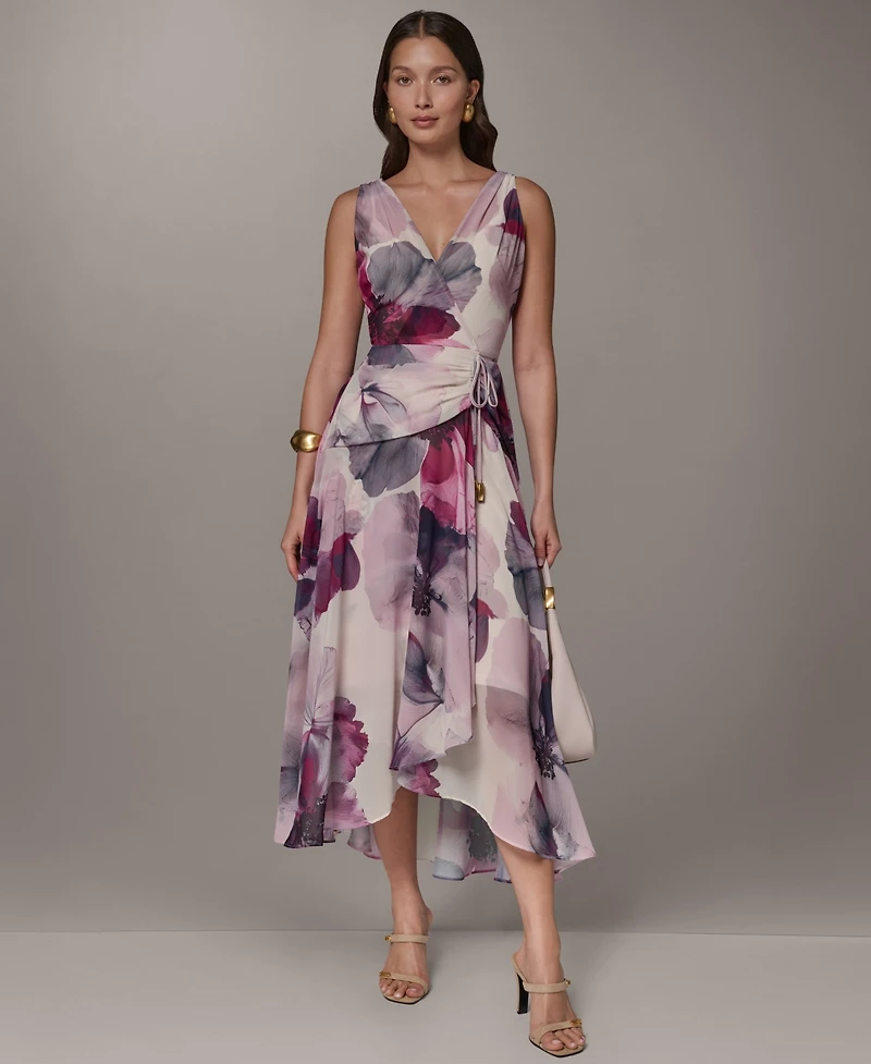 Donna Karan New York Women's Printed Chiffon Faux Wrap Midi Dress