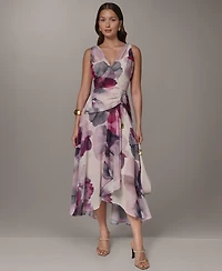 Donna Karan New York Women's Printed Chiffon Faux Wrap Midi Dress