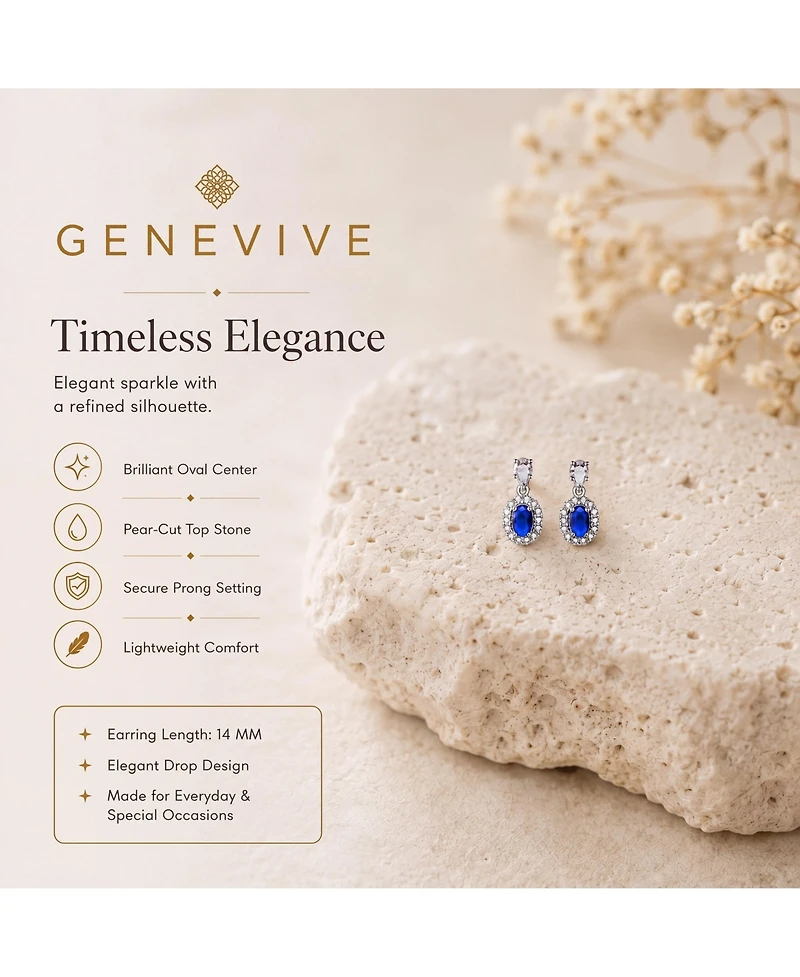 Extra Mini Sterling Silver White Gold Plated Blue Oval Cubic Zirconia with Clear Pear and Round Cubic Zirconias Accent Earrings