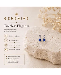 Extra Mini Sterling Silver White Gold Plated Blue Oval Cubic Zirconia with Clear Pear and Round Cubic Zirconias Accent Earrings