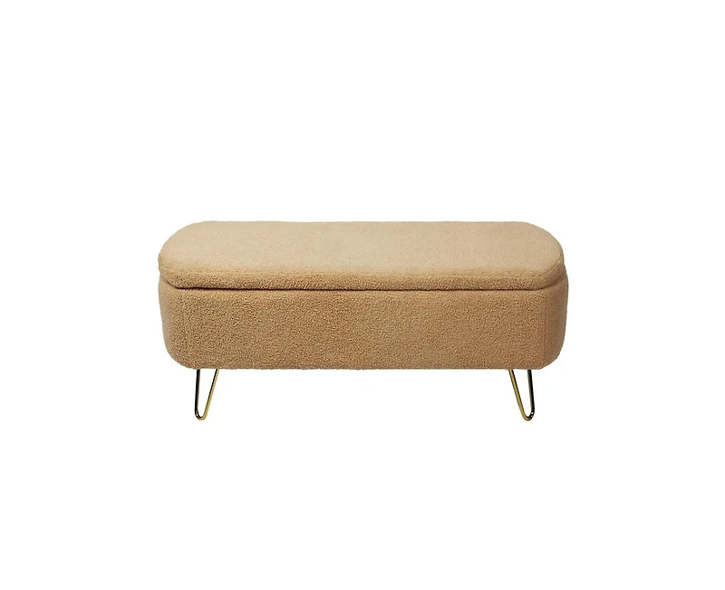 sumyeg Storage Ottoman Bench for End of Bed Gold Legs Modern Grey Faux Fur Entryway Upholstered Padded