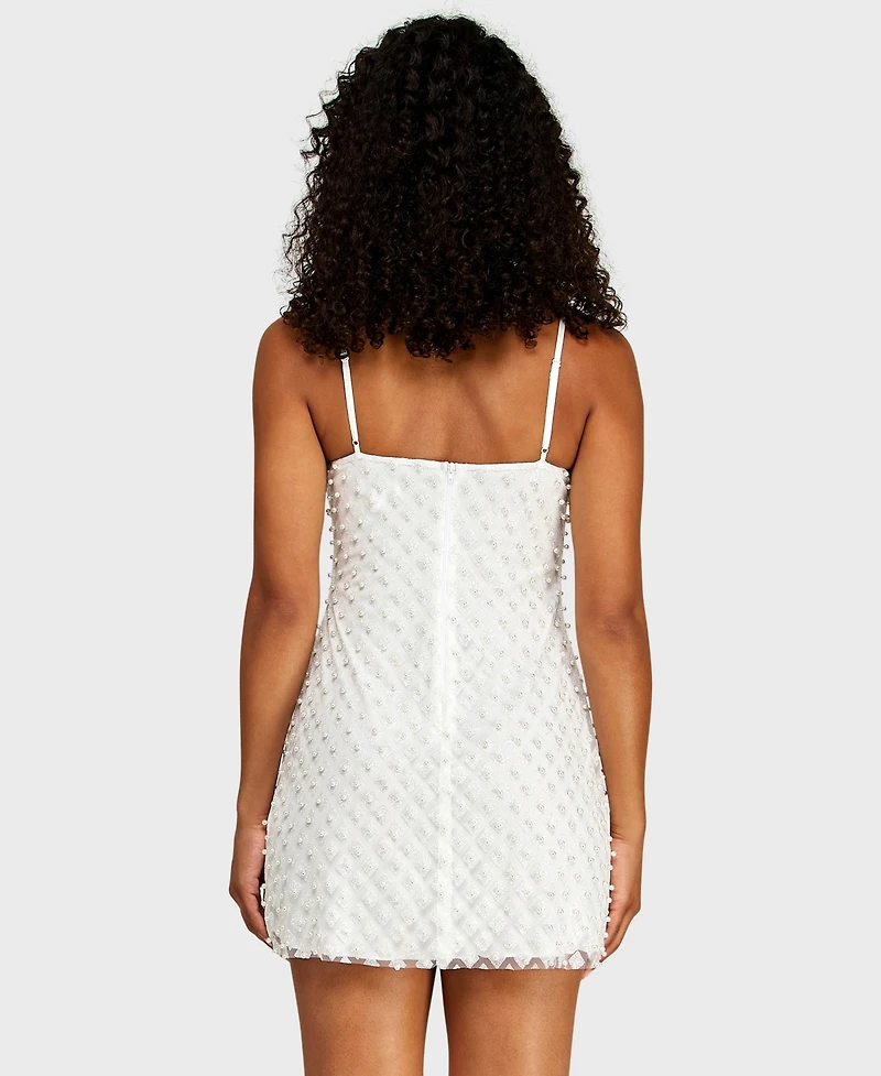 Alex & Sophia Juniors' Faux Pearl Mesh Bodycon Dress