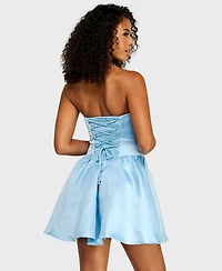 Alex & Sophia Juniors' Back Bow Detail Strapless Satin Dress