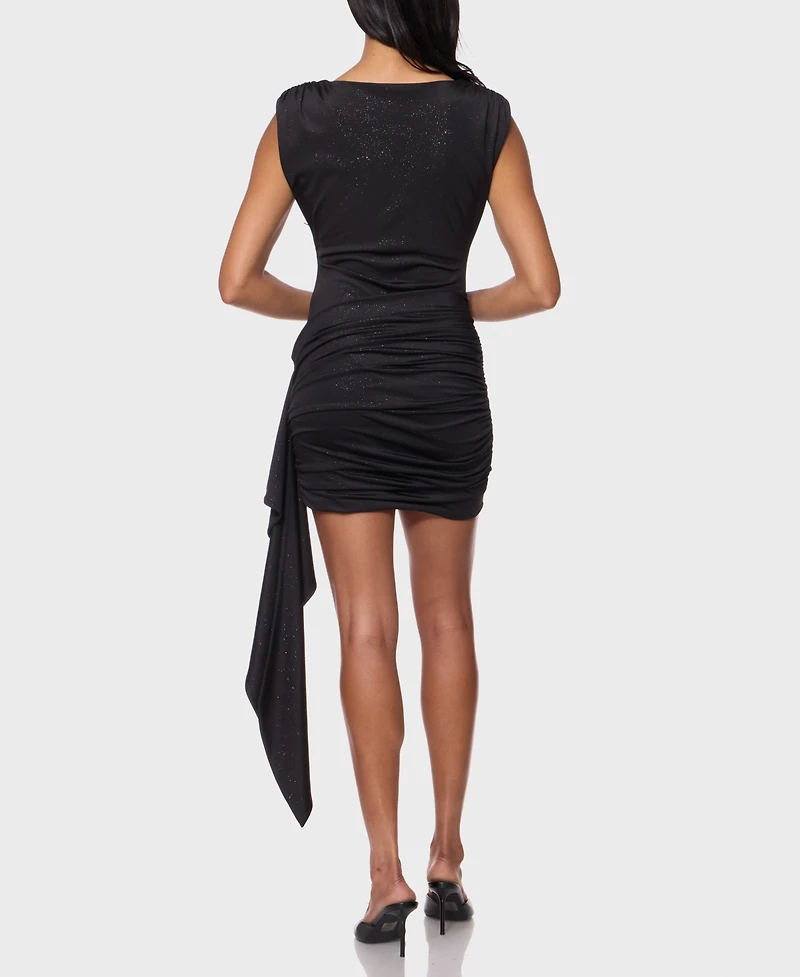 Alex & Sophia Juniors' Cap Sleeves Glitter Knit Ruched Dress