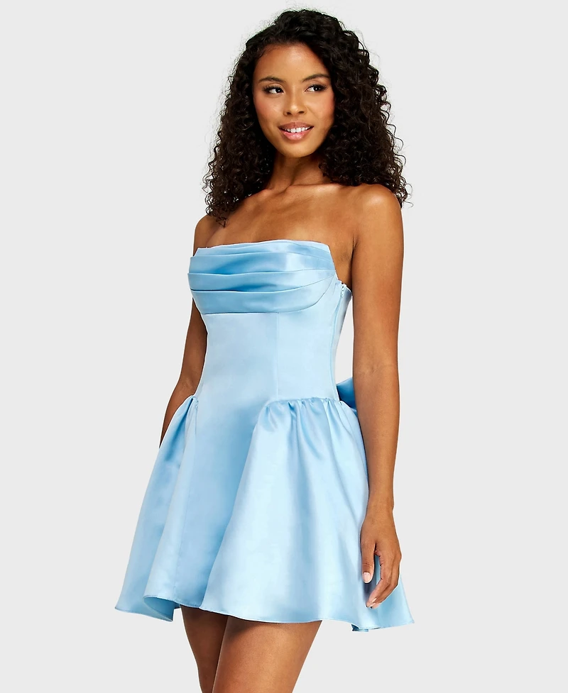 Alex & Sophia Juniors' Back Bow Detail Strapless Satin Dress