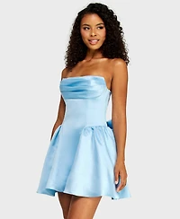 Alex & Sophia Juniors' Back Bow Detail Strapless Satin Dress