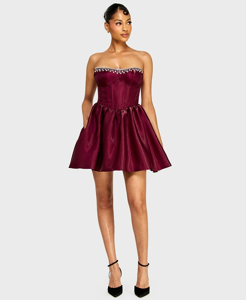 Alex & Sophia Juniors' Strapless Corset Bodice Mikado Dress