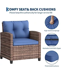 GarveeLife 3-Piece Outdoor Wicker Conversation Set with Cushions and Tempered Glass Table for Patio, Balcony, Porch or Garden