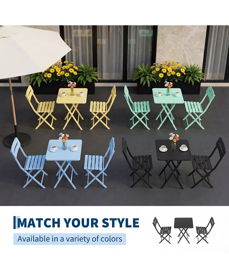GarveeLife 3-Piece Folding Bistro Set for Patio, Balcony or Garden – Space-Saving Outdoor Table and Chairs, Easy Setup