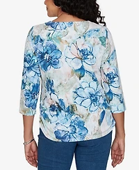 Alfred Dunner Women's Etched Florals Ruched Sides CrewneckTop