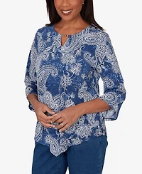 Alfred Dunner Women's Paisley Puff Printed Top
